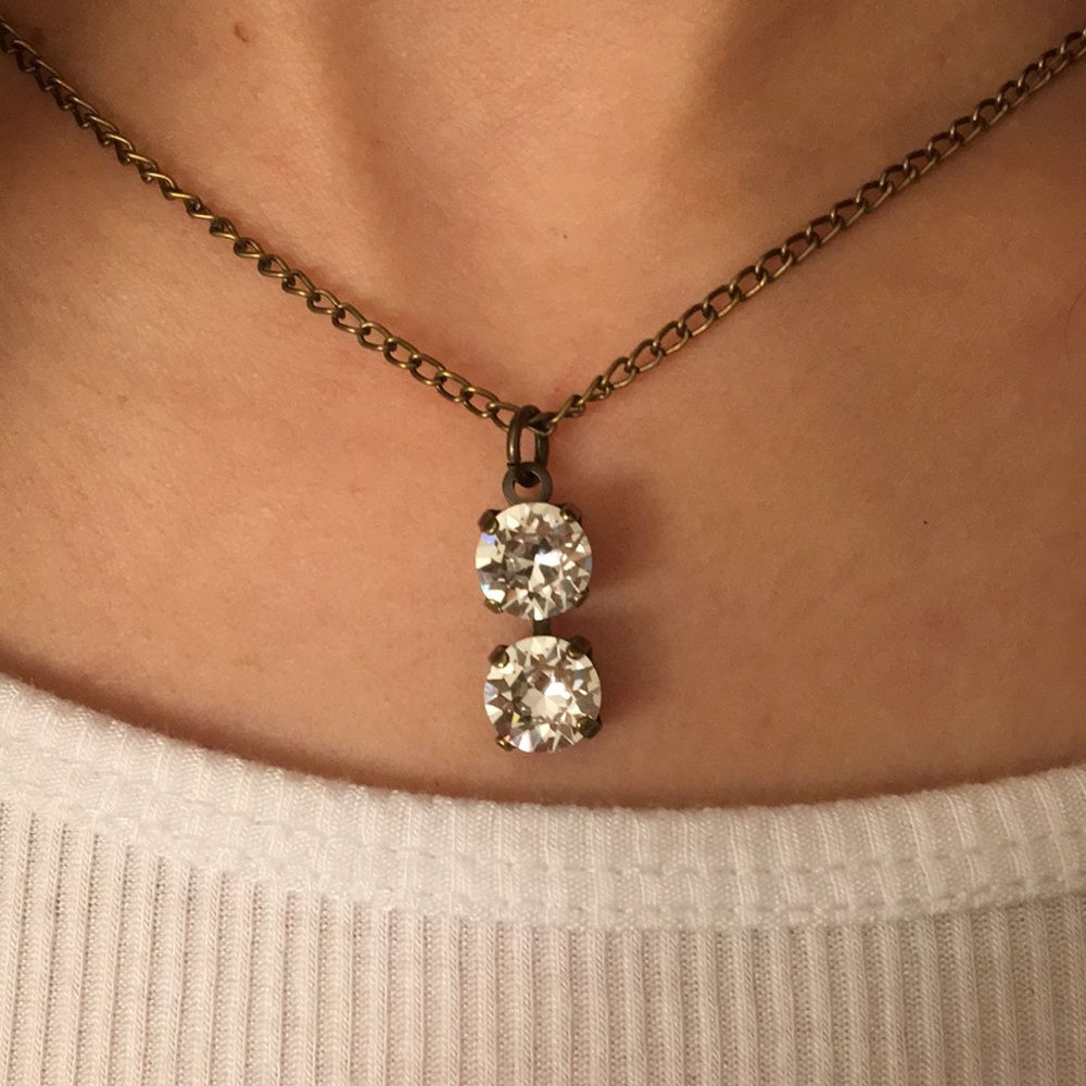 Antique Brass Crystal Drop Necklace - Picture 2 of 7